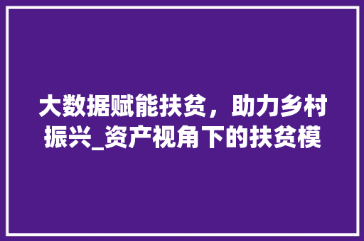 大数据赋能扶贫，助力乡村振兴_资产视角下的扶贫模式创新