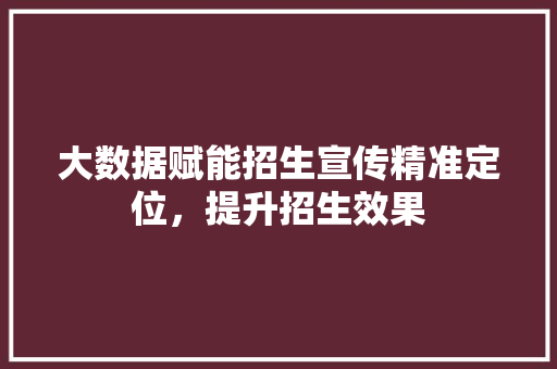 大数据赋能招生宣传精准定位，提升招生效果