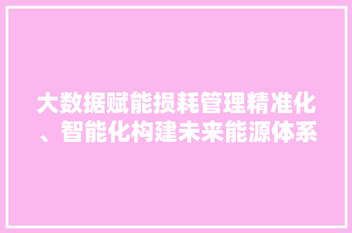 大数据赋能损耗管理精准化、智能化构建未来能源体系