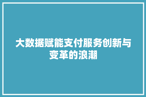 大数据赋能支付服务创新与变革的浪潮  第1张