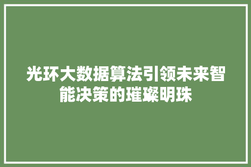 光环大数据算法引领未来智能决策的璀璨明珠