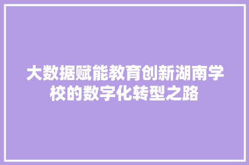 大数据赋能教育创新湖南学校的数字化转型之路