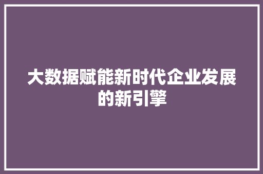 大数据赋能新时代企业发展的新引擎  第1张