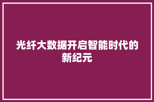 光纤大数据开启智能时代的新纪元  第1张