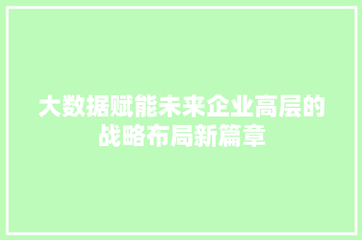 大数据赋能未来企业高层的战略布局新篇章