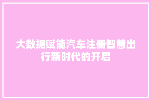 大数据赋能汽车注册智慧出行新时代的开启