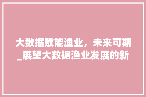 大数据赋能渔业，未来可期_展望大数据渔业发展的新篇章  第1张