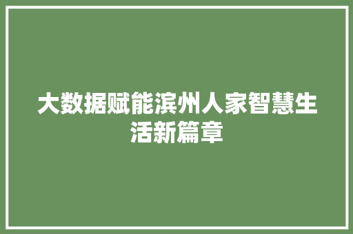 大数据赋能滨州人家智慧生活新篇章  第1张