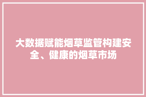 大数据赋能烟草监管构建安全、健康的烟草市场  第1张