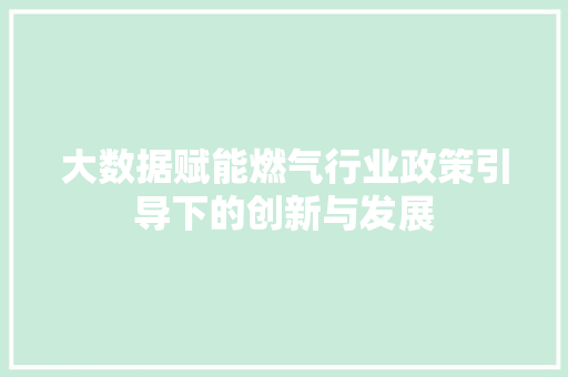 大数据赋能燃气行业政策引导下的创新与发展