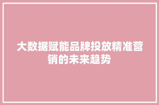 大数据赋能品牌投放精准营销的未来趋势