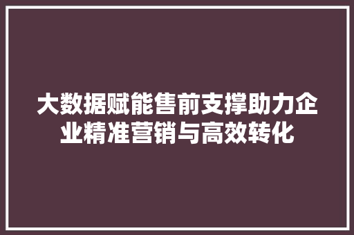大数据赋能售前支撑助力企业精准营销与高效转化