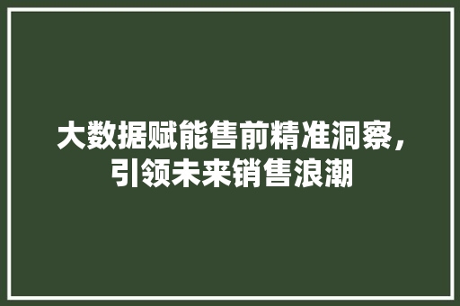 大数据赋能售前精准洞察，引领未来销售浪潮  第1张