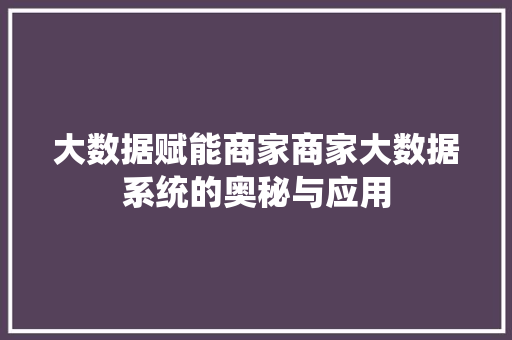 大数据赋能商家商家大数据系统的奥秘与应用  第1张