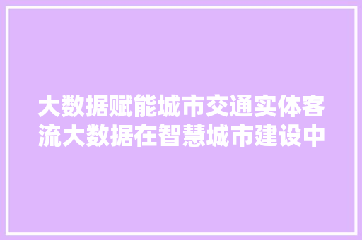 大数据赋能城市交通实体客流大数据在智慧城市建设中的应用  第1张