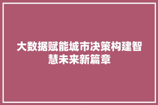 大数据赋能城市决策构建智慧未来新篇章
