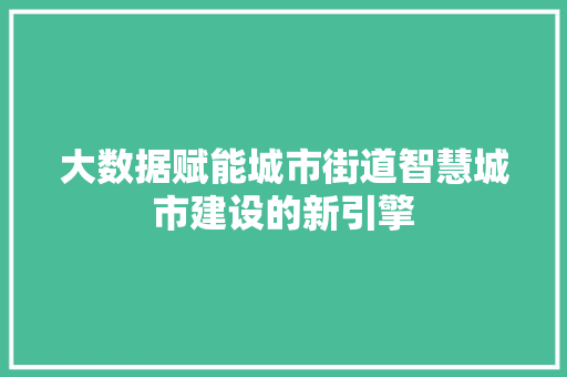 大数据赋能城市街道智慧城市建设的新引擎  第1张