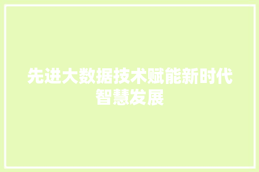 先进大数据技术赋能新时代智慧发展