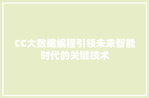CC大数据编程引领未来智能时代的关键技术