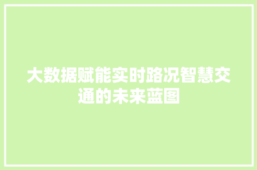 大数据赋能实时路况智慧交通的未来蓝图