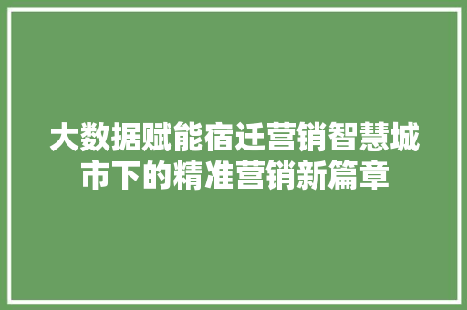 大数据赋能宿迁营销智慧城市下的精准营销新篇章  第1张