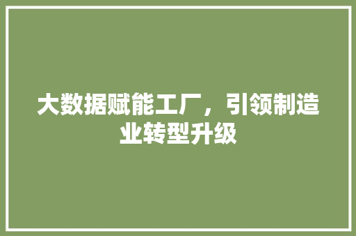大数据赋能工厂，引领制造业转型升级