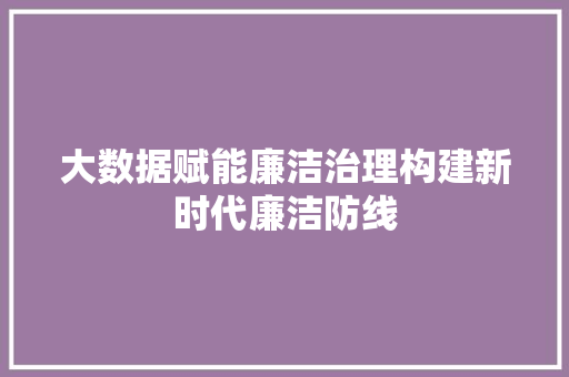 大数据赋能廉洁治理构建新时代廉洁防线