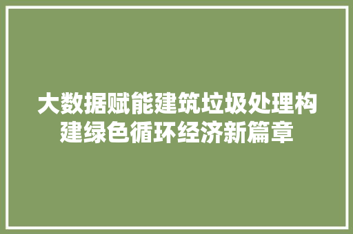大数据赋能建筑垃圾处理构建绿色循环经济新篇章