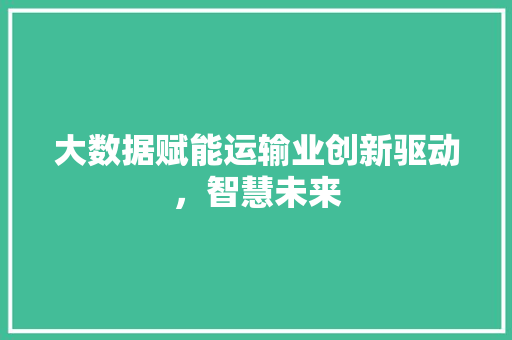 大数据赋能运输业创新驱动，智慧未来  第1张