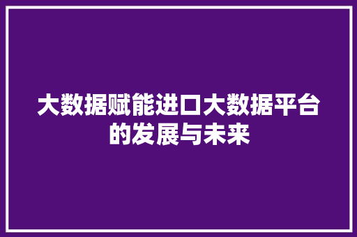 大数据赋能进口大数据平台的发展与未来