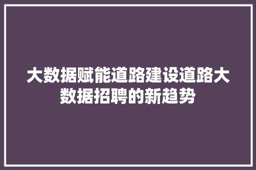 大数据赋能道路建设道路大数据招聘的新趋势