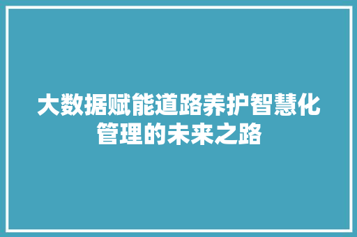 大数据赋能道路养护智慧化管理的未来之路