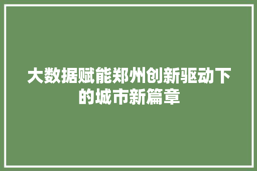 大数据赋能郑州创新驱动下的城市新篇章  第1张
