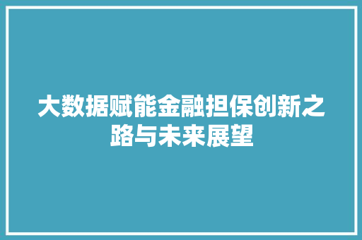 大数据赋能金融担保创新之路与未来展望
