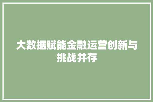 大数据赋能金融运营创新与挑战并存  第1张