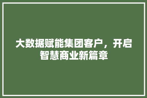 大数据赋能集团客户，开启智慧商业新篇章