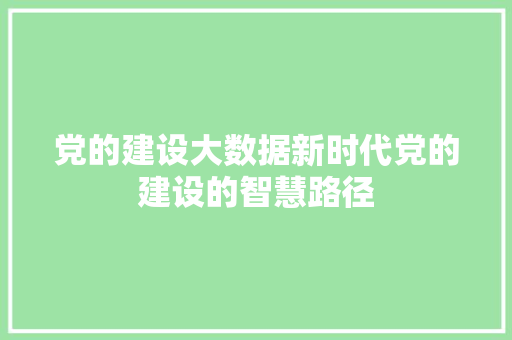 党的建设大数据新时代党的建设的智慧路径