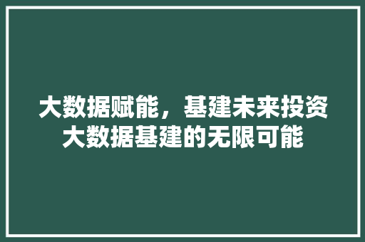 大数据赋能，基建未来投资大数据基建的无限可能