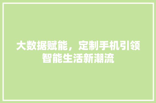 大数据赋能，定制手机引领智能生活新潮流