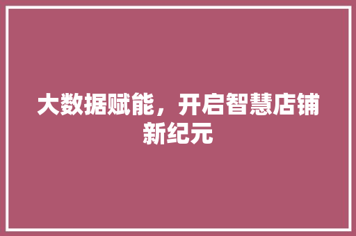 大数据赋能，开启智慧店铺新纪元