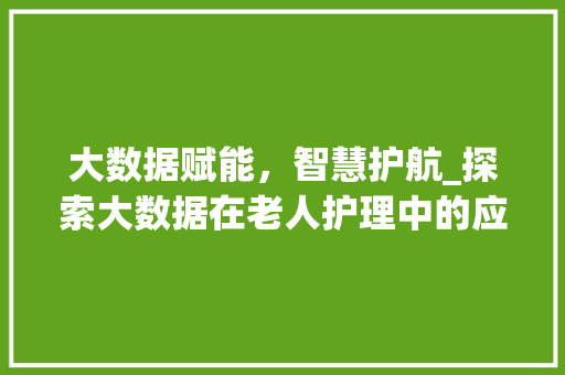 大数据赋能，智慧护航_探索大数据在老人护理中的应用