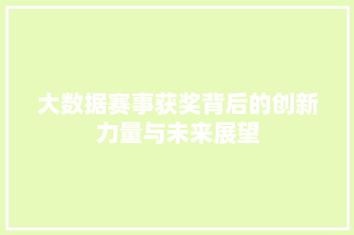 大数据赛事获奖背后的创新力量与未来展望  第1张