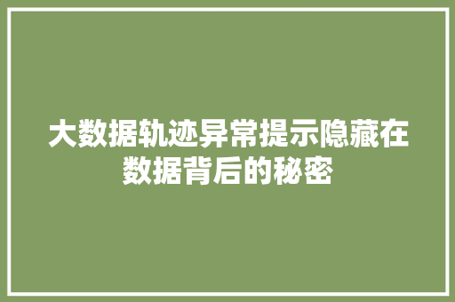大数据轨迹异常提示隐藏在数据背后的秘密