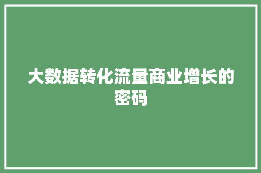 大数据转化流量商业增长的密码