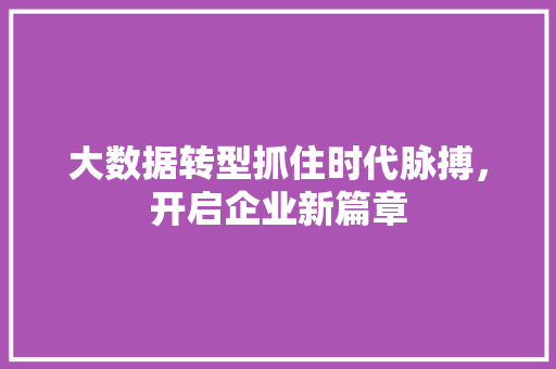 大数据转型抓住时代脉搏，开启企业新篇章