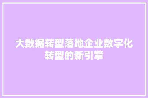 大数据转型落地企业数字化转型的新引擎