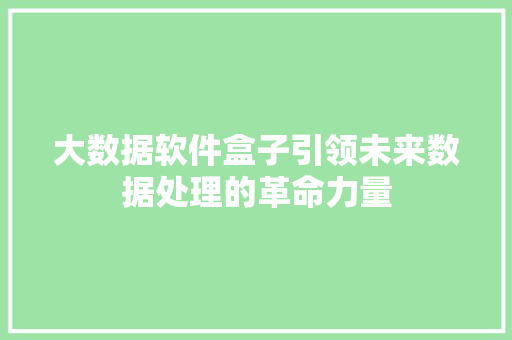 大数据软件盒子引领未来数据处理的革命力量