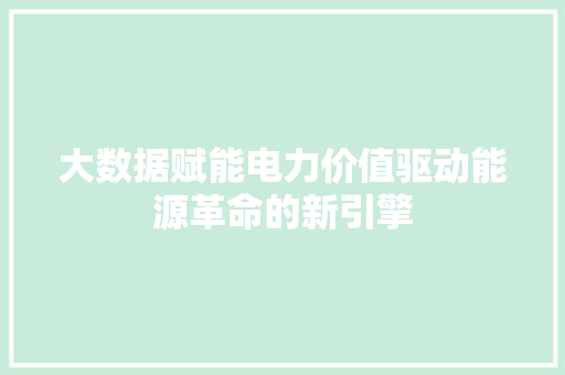 大数据赋能电力价值驱动能源革命的新引擎