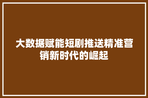 大数据赋能短剧推送精准营销新时代的崛起