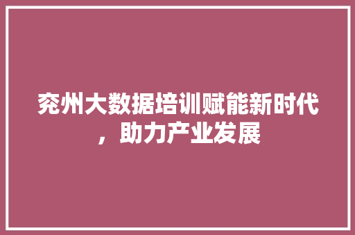兖州大数据培训赋能新时代，助力产业发展  第1张